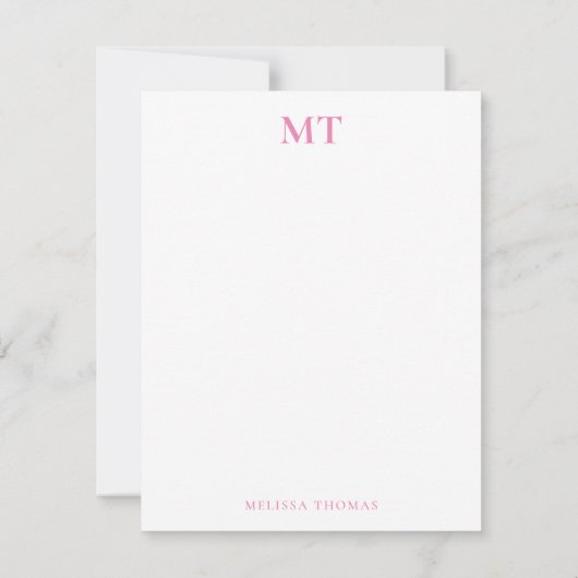 Eenvoudig elegant roze monogram notitiekaartje (Achterkant)