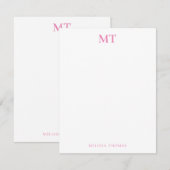 Eenvoudig elegant roze monogram notitiekaartje (Voorkant / Achterkant)