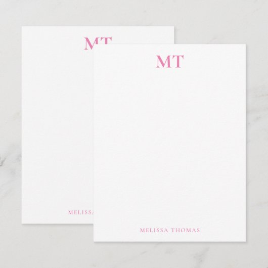 Eenvoudig elegant roze monogram notitiekaartje (Voorkant / Achterkant)