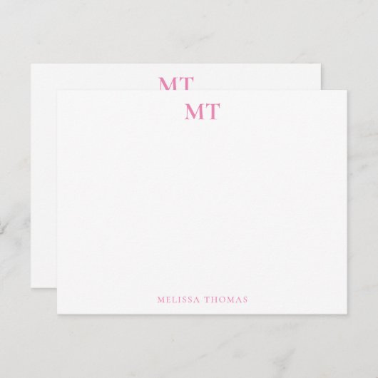 Eenvoudig elegant roze monogram notitiekaartje (Voorkant / Achterkant)