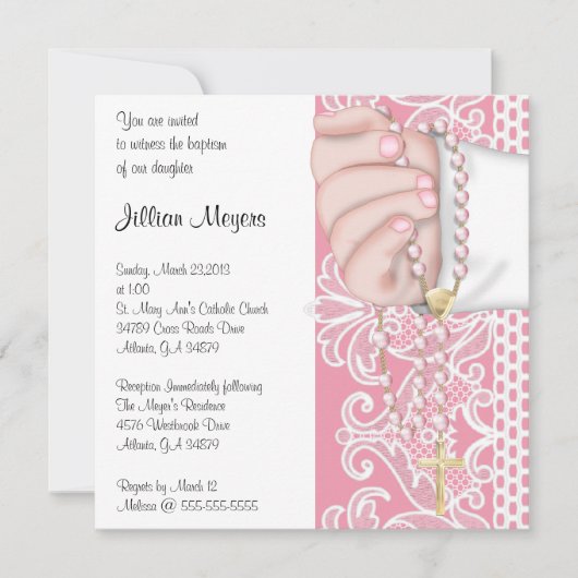 Eenvoudig elegant roze Rosary Baptism/Christening Kaart (Voorkant)
