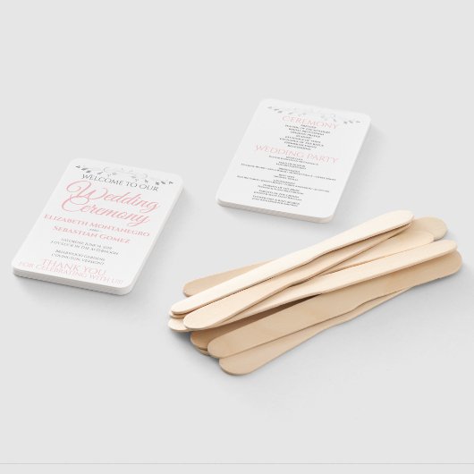 Eenvoudig Elegant Roze Wit & Grijs Huwelijksprogra Handwaaier (Niet-gemonteerd)