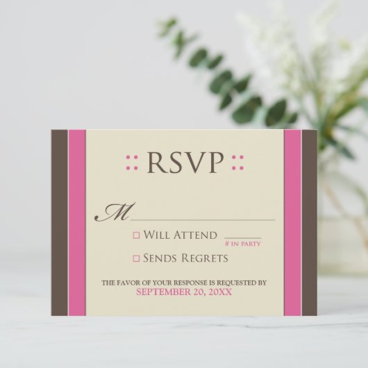 Eenvoudig Elegant RSVP-kaart (fuchsia/chocolade) RSVP Kaartje (Staand voorkant)
