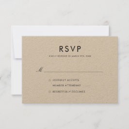 Eenvoudig elegant Rustic Brown Kraft Wedding RSVP Kaartje