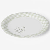Eenvoudig Elegant Sage Green Gingham Baby shower Papieren Bordje (Gekanteld)