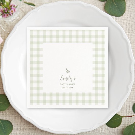 Eenvoudig Elegant Sage Green Gingham Baby shower Servet