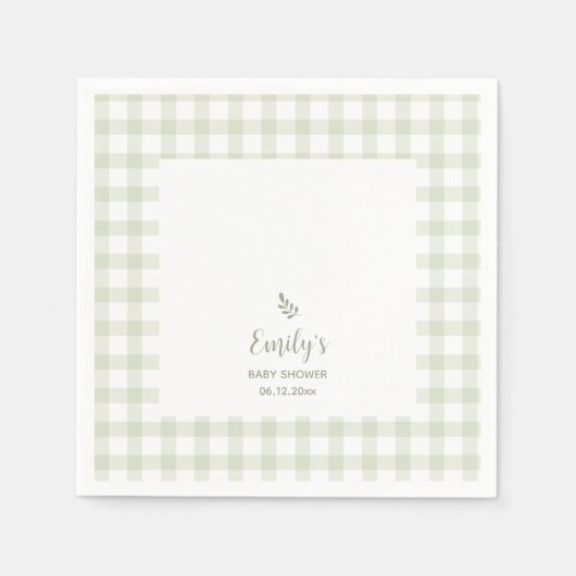 Eenvoudig Elegant Sage Green Gingham Baby shower Servet (Voorkant)