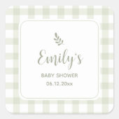 Eenvoudig Elegant Sage Green Gingham Baby shower Vierkante Sticker (Voorkant)