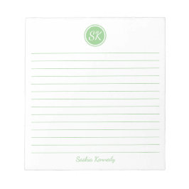Eenvoudig Elegant Sage Green Lined Monogram Name Notitieblok