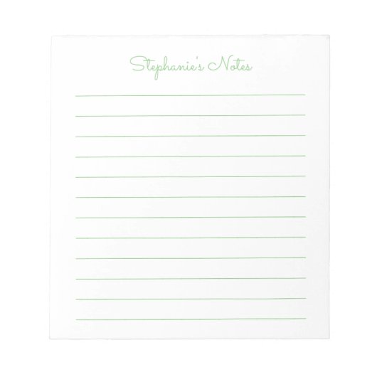 Eenvoudig Elegant Sage Green Lined Personalized Notitieblok (Voorkant)