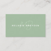 Eenvoudig Elegant Sage Green Minimalist Monogram Visitekaartje (Voorkant)