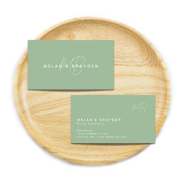 Eenvoudig Elegant Sage Green Minimalist Monogram Visitekaartje