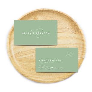 Eenvoudig Elegant Sage Green Minimalist Monogram Visitekaartje