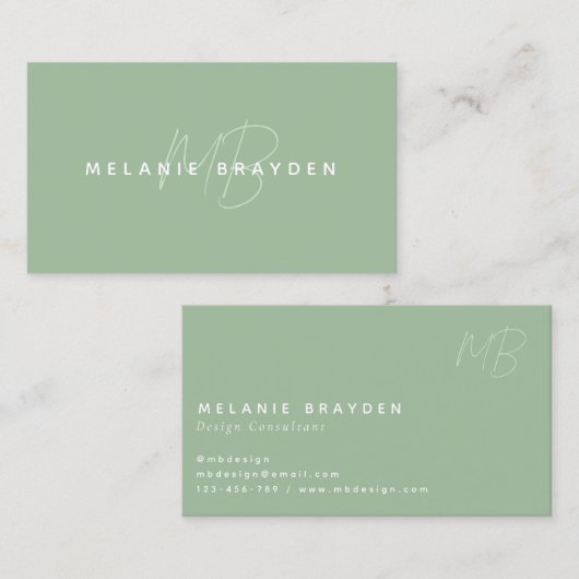 Eenvoudig Elegant Sage Green Minimalist Monogram Visitekaartje (Voorkant / Achterkant)