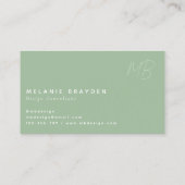 Eenvoudig Elegant Sage Green Minimalist Monogram Visitekaartje (Achterkant)