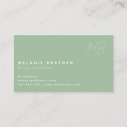 Eenvoudig Elegant Sage Green Minimalist Monogram Visitekaartje (Achterkant)
