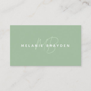Eenvoudig Elegant Sage Green Minimalist Monogram Visitekaartje