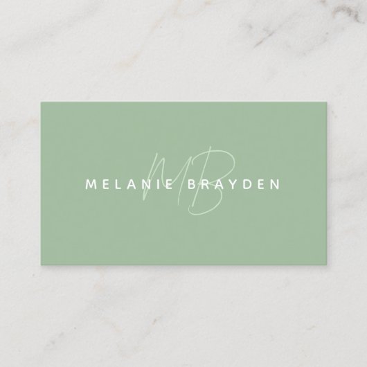 Eenvoudig Elegant Sage Green Minimalist Monogram Visitekaartje (Voorkant)