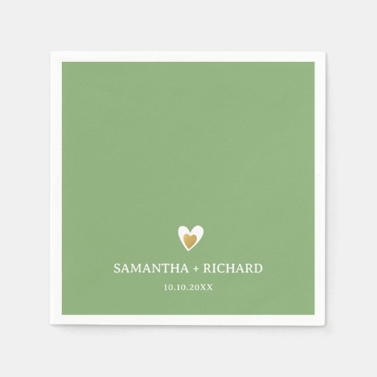 Eenvoudig Elegant Saliegroen Gouden Hart Trouw   Servet (Voorkant)