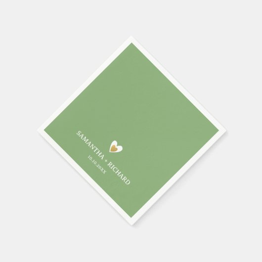 Eenvoudig Elegant Saliegroen Gouden Hart Trouw   Servet (Hoek)