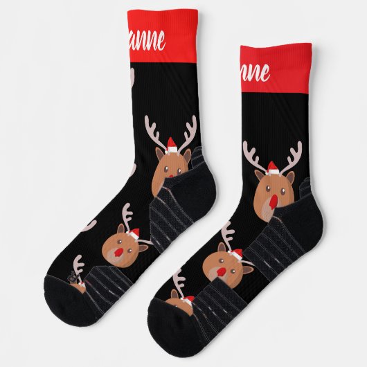 Eenvoudig Elegant Schattige Rendier Kerstgezin Sokken (Links)