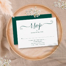 Eenvoudig Elegant Schrift Emerald Groen Huwelijk RSVP Kaartje