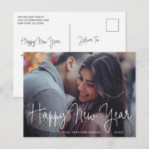 Eenvoudig Elegant Schrift Foto Modern Nieuwjaar Feestdagenkaart