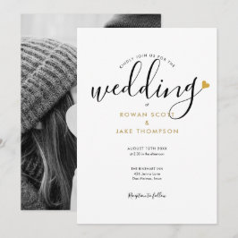 Eenvoudig Elegant Schrift Gouden Hart Foto Bruilof Kaart