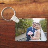 Eenvoudig Elegant Schrift Huwelijksfoto Roze Liefd Sleutelhanger (Achterkant)