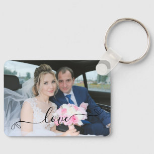 Eenvoudig Elegant Schrift Huwelijksfoto Sleutelhanger