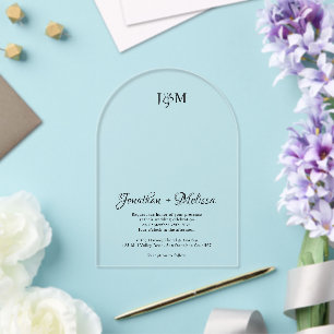 Eenvoudig Elegant Schrift & Monogram Overlay Trouw Acryl Uitnodigingen