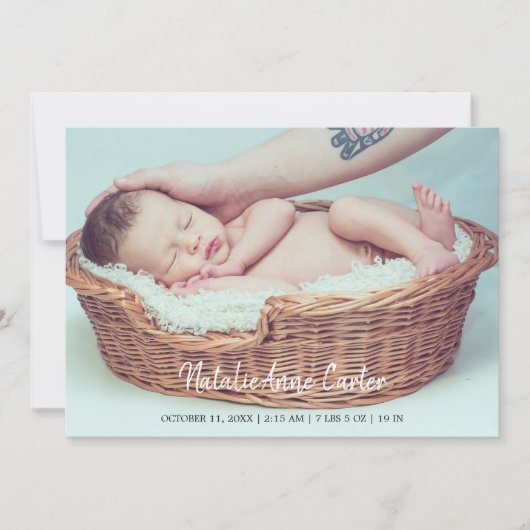 Eenvoudig Elegant Schrift Nieuwgeboren Baby Minima Aankondiging (Voorkant)