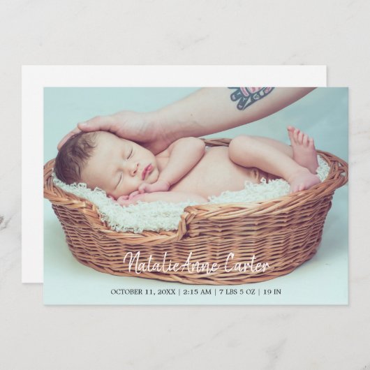 Eenvoudig Elegant Schrift Nieuwgeboren Baby Minima Aankondiging (Voorkant / Achterkant)