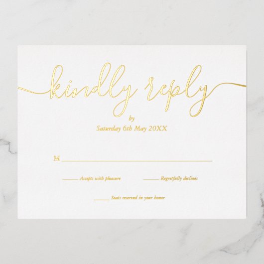 Eenvoudig Elegant Schrift RSVP Goud Folie Uitnodiging Briefkaart (Voorkant)