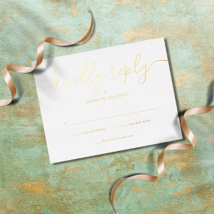 Eenvoudig Elegant Schrift RSVP Goud Folie Uitnodiging Briefkaart