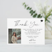 Eenvoudig elegant script 2 foto afstuderen bedankkaart (Staand voorkant)