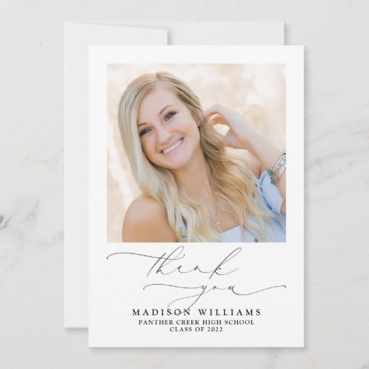 Eenvoudig Elegant Script 3 Foto Afstuderen Bedankkaart (Voorkant)
