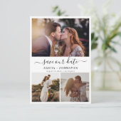 Eenvoudig elegant script 3 fotocollage bruiloft save the date (Staand voorkant)