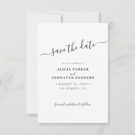 Eenvoudig elegant script 3 fotocollage bruiloft save the date (Achterkant)