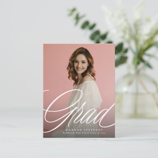 Eenvoudig elegant script afstudeerder één foto afs briefkaart (Staand voorkant)