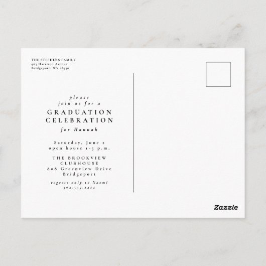 Eenvoudig elegant script afstudeerder één foto afs briefkaart (Achterkant)