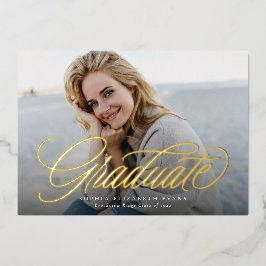 Eenvoudig elegant script afstuderen foto afstudere folie uitnodiging