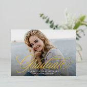 Eenvoudig elegant script afstuderen foto afstudere folie uitnodiging (Staand Voorkant)