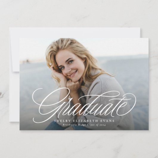 Eenvoudig elegant script afstuderen foto afstudere kaart (Voorkant)