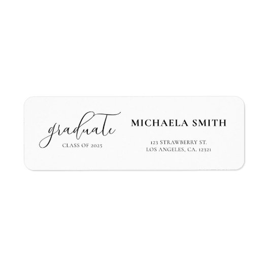 Eenvoudig Elegant Script Afstuderen Retouradres Etiket (Voorkant)