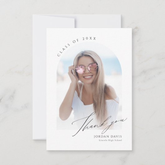 Eenvoudig Elegant Script Arch 2 Photo Afstuderen Bedankkaart (Voorkant)