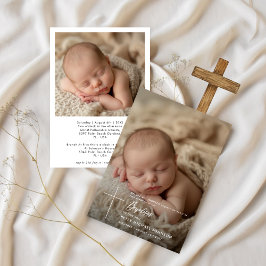 Eenvoudig Elegant Script Baby Boy Twee foto doop Kaart