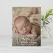 Eenvoudig Elegant Script Baby Boy Twee foto doop Kaart (Staand voorkant)