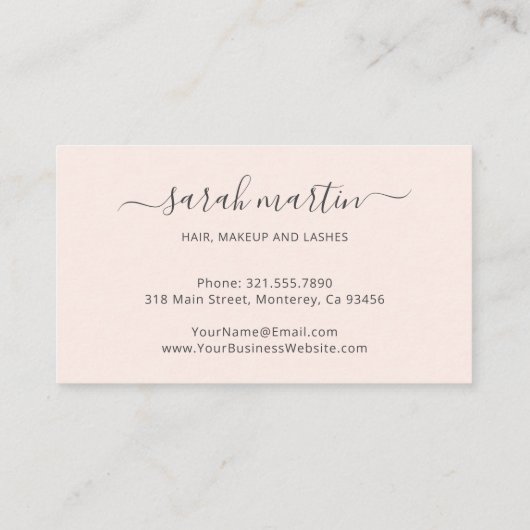 Eenvoudig elegant script Beauty Salon Blush Pink Afsprakenkaartje (Achterkant)