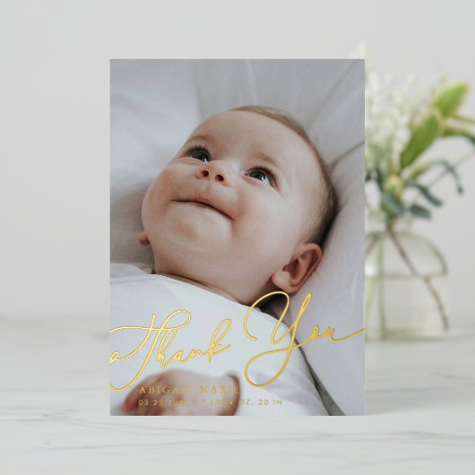 Eenvoudig Elegant Script Bedankt Baby Aankondiging (Staand Voorkant)